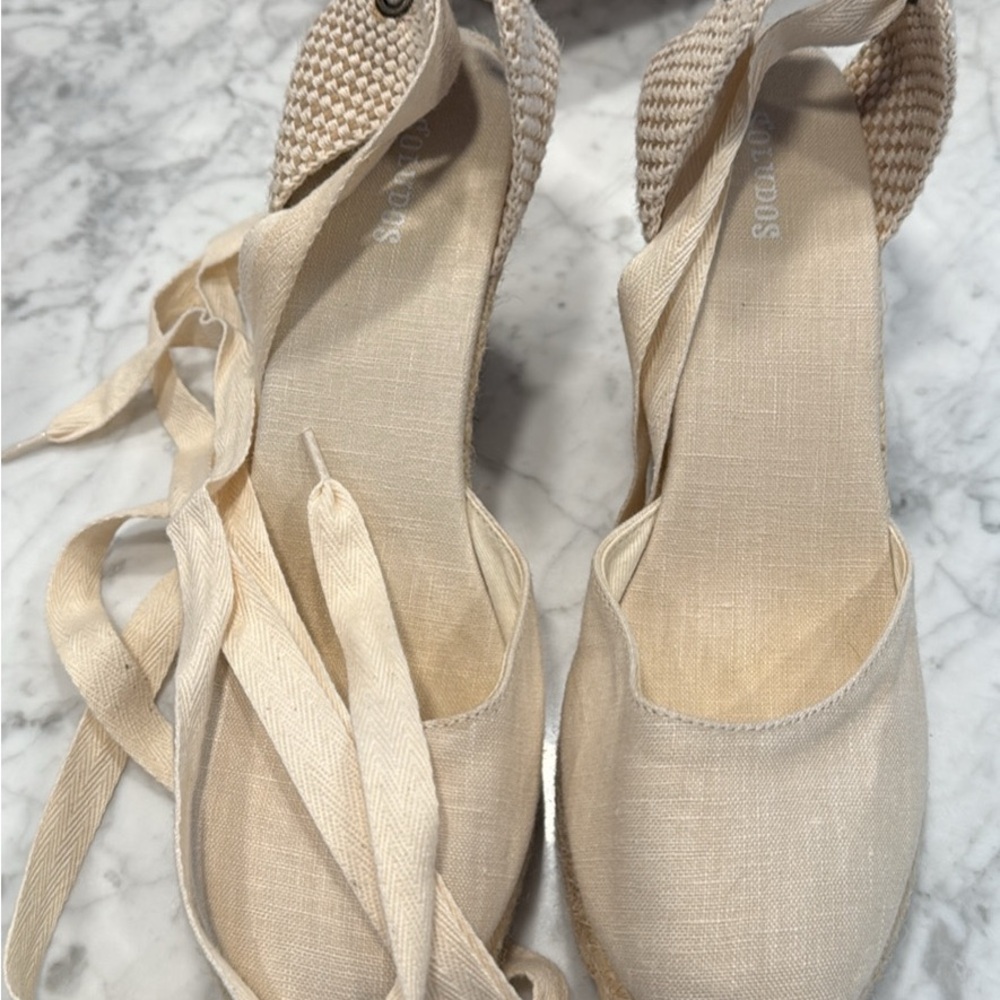 Soludos Cream Canvas Tie-Front Espadrille Wedges